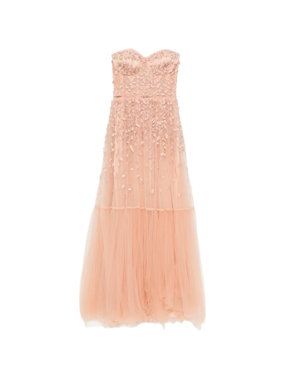 Elisabetta Franchi Abito lungo in tulle con applicazione floreale - Rosa