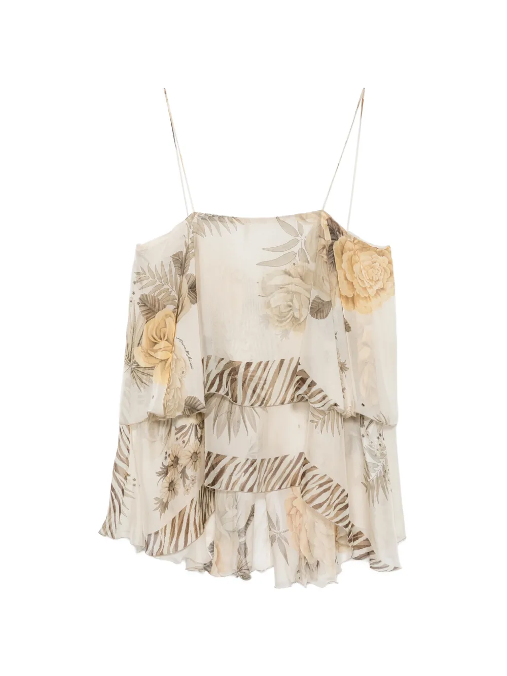 Anna Molinari floral-print tiered silk blouse - Toni neutri
