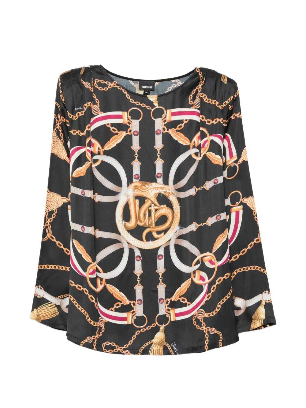 Just Cavalli chain-print long-sleeve blouse - Nero