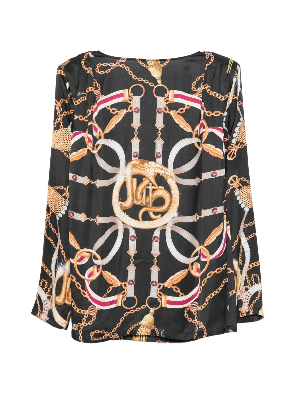 Just Cavalli Blouse met kettingprint en lange mouwen Zwart