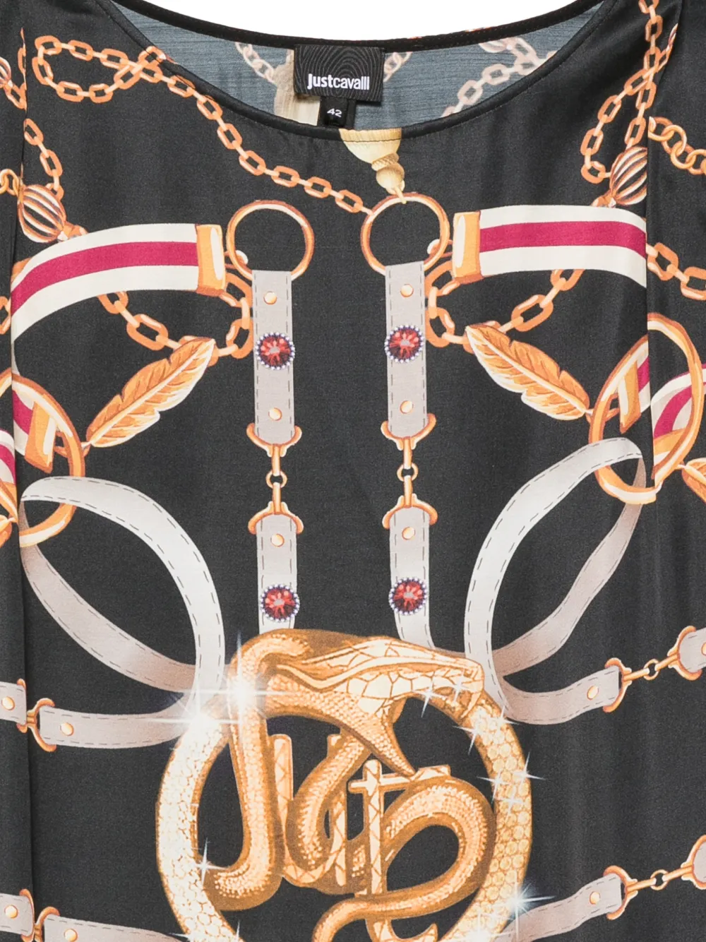Just Cavalli Blouse met kettingprint en lange mouwen Zwart