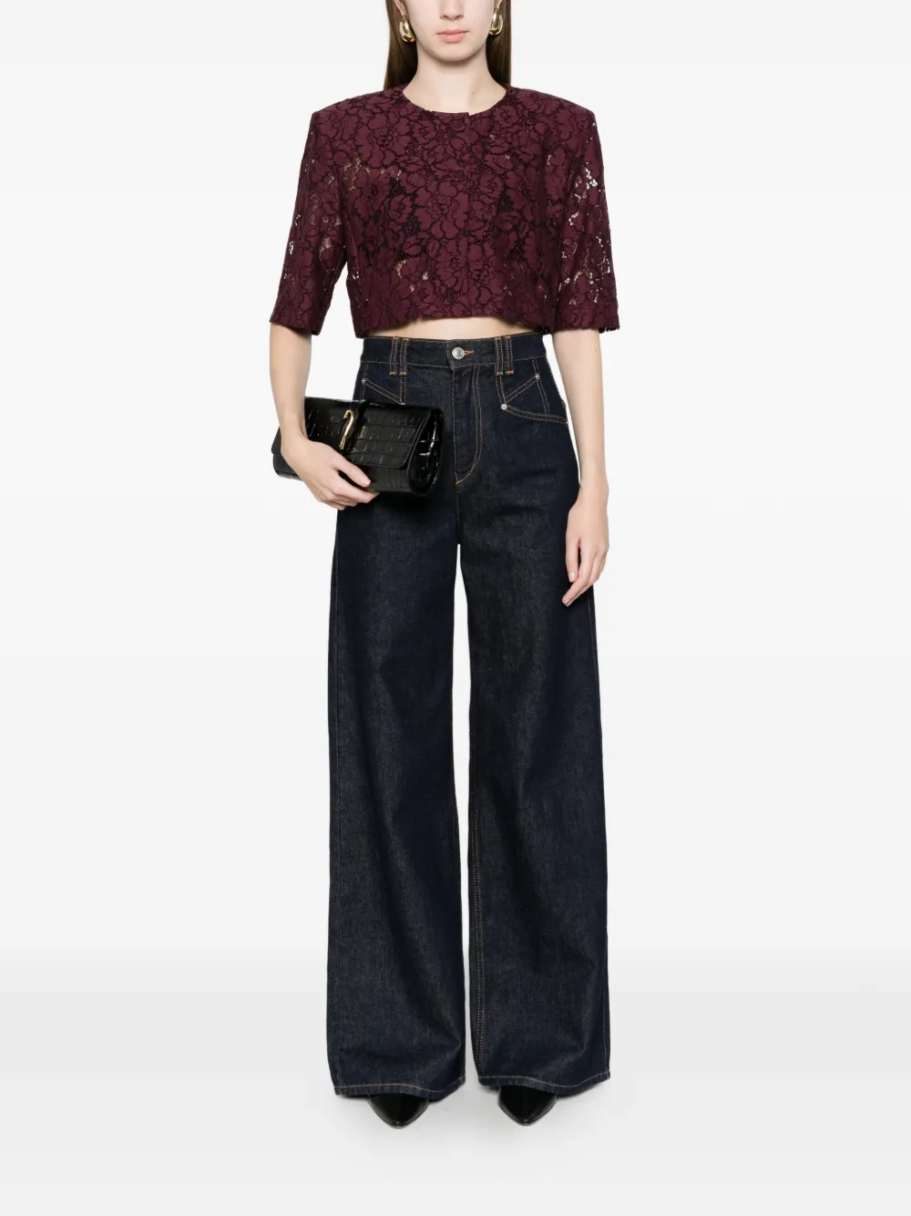  Pinko Lace-detail Cropped Jacket - Red 