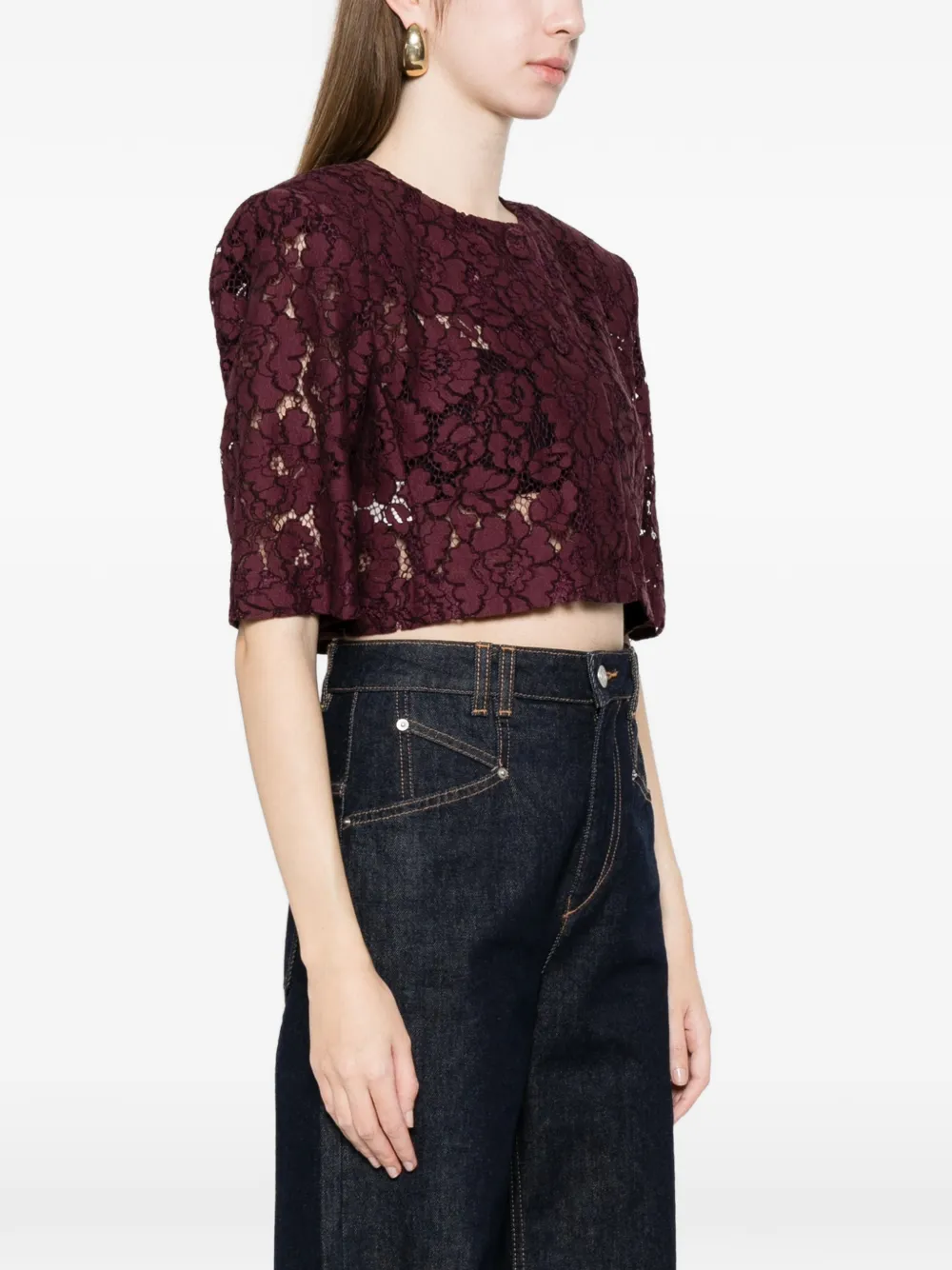 Pinko Lace-detail Cropped Jacket - Red 