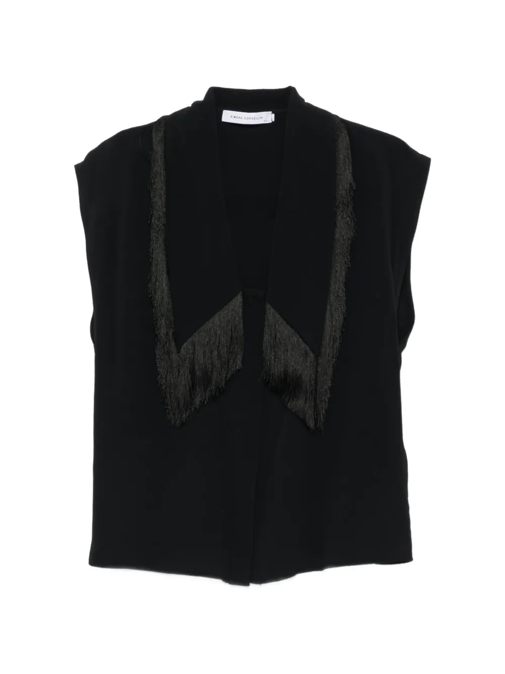 SIMONA CORSELLINI fringe-trim sleeveless shirt - Schwarz