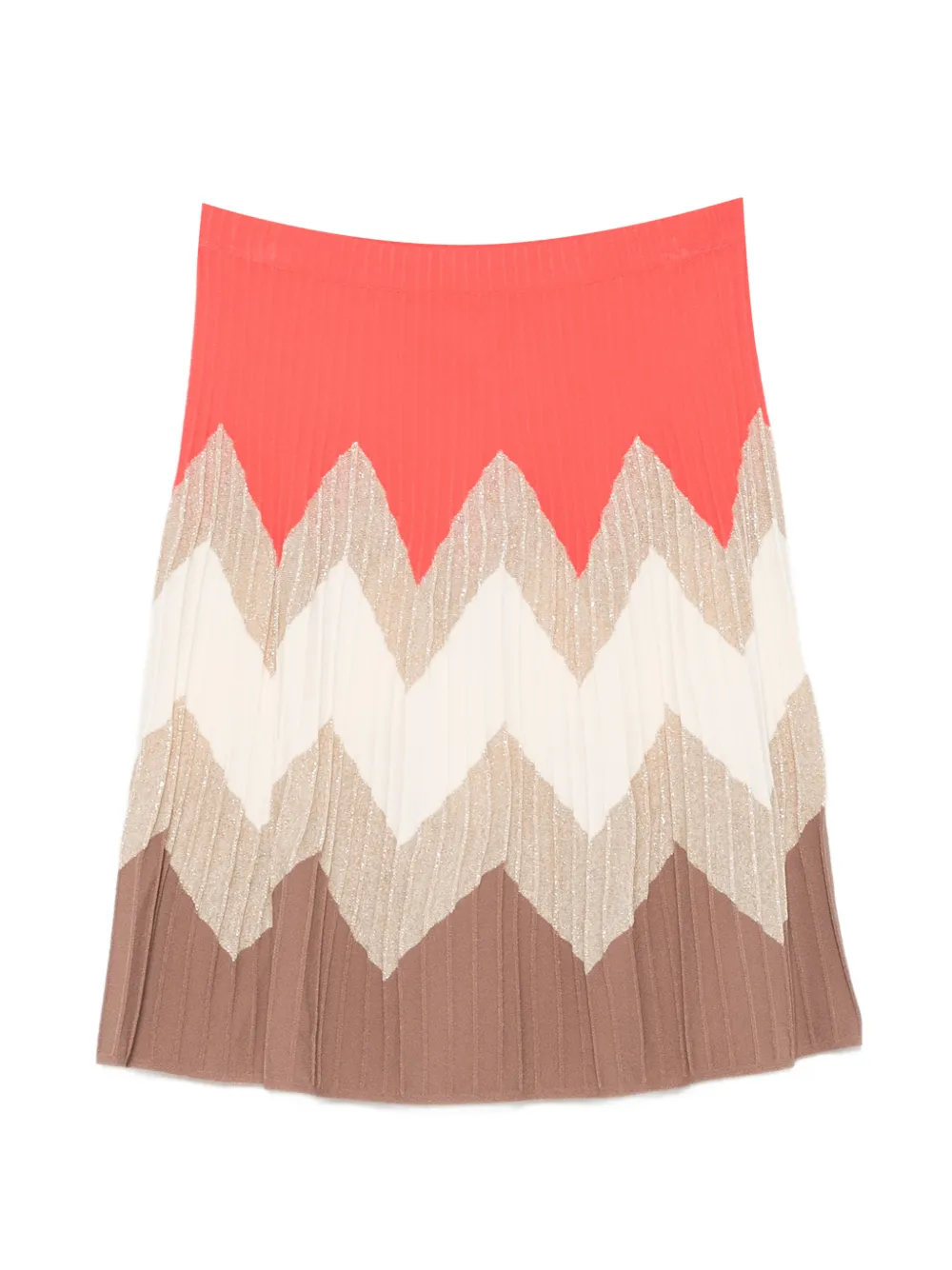 D.Exterior chevron-knit pleated skirt