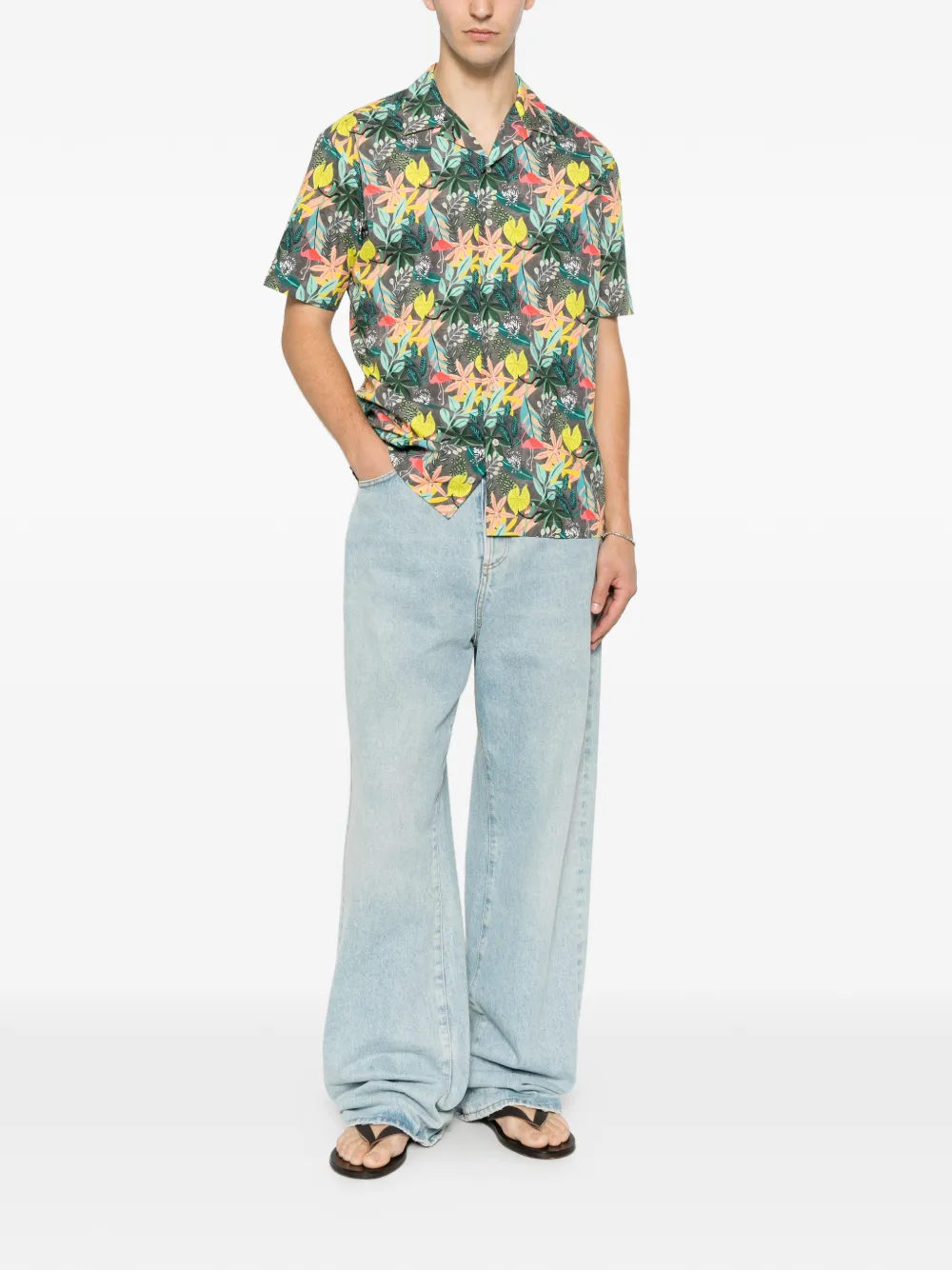 Brian Dales Overhemd met bloemenprint Grijs
