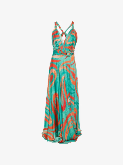 Maestri abstract-print beaded-embellished maxi dress