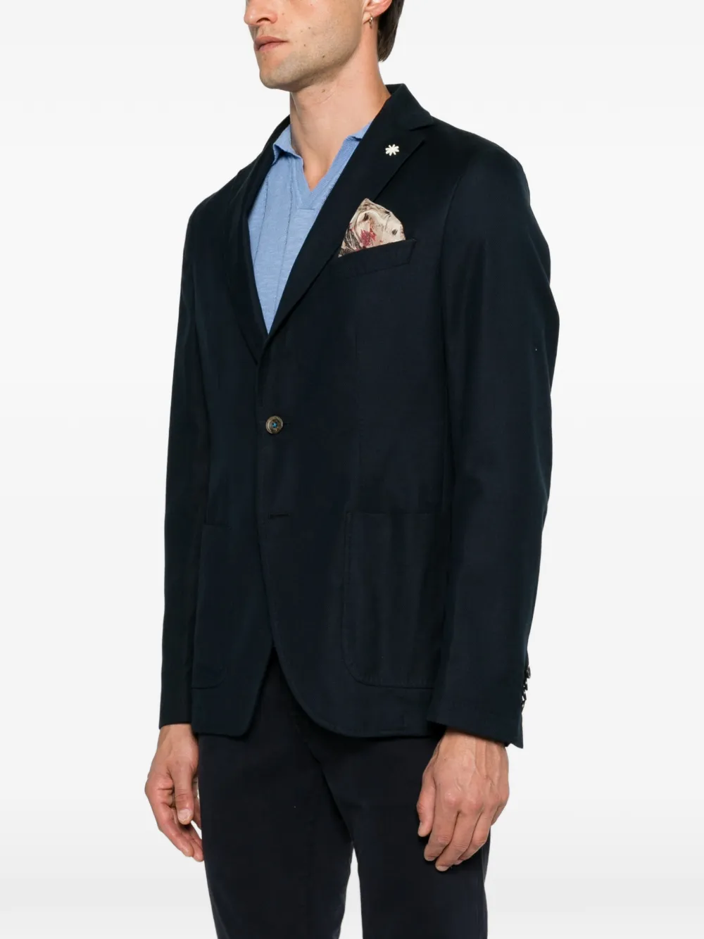 Manuel Ritz Katoenen blazer met enkele rij knopen en gekerfde revers Blauw