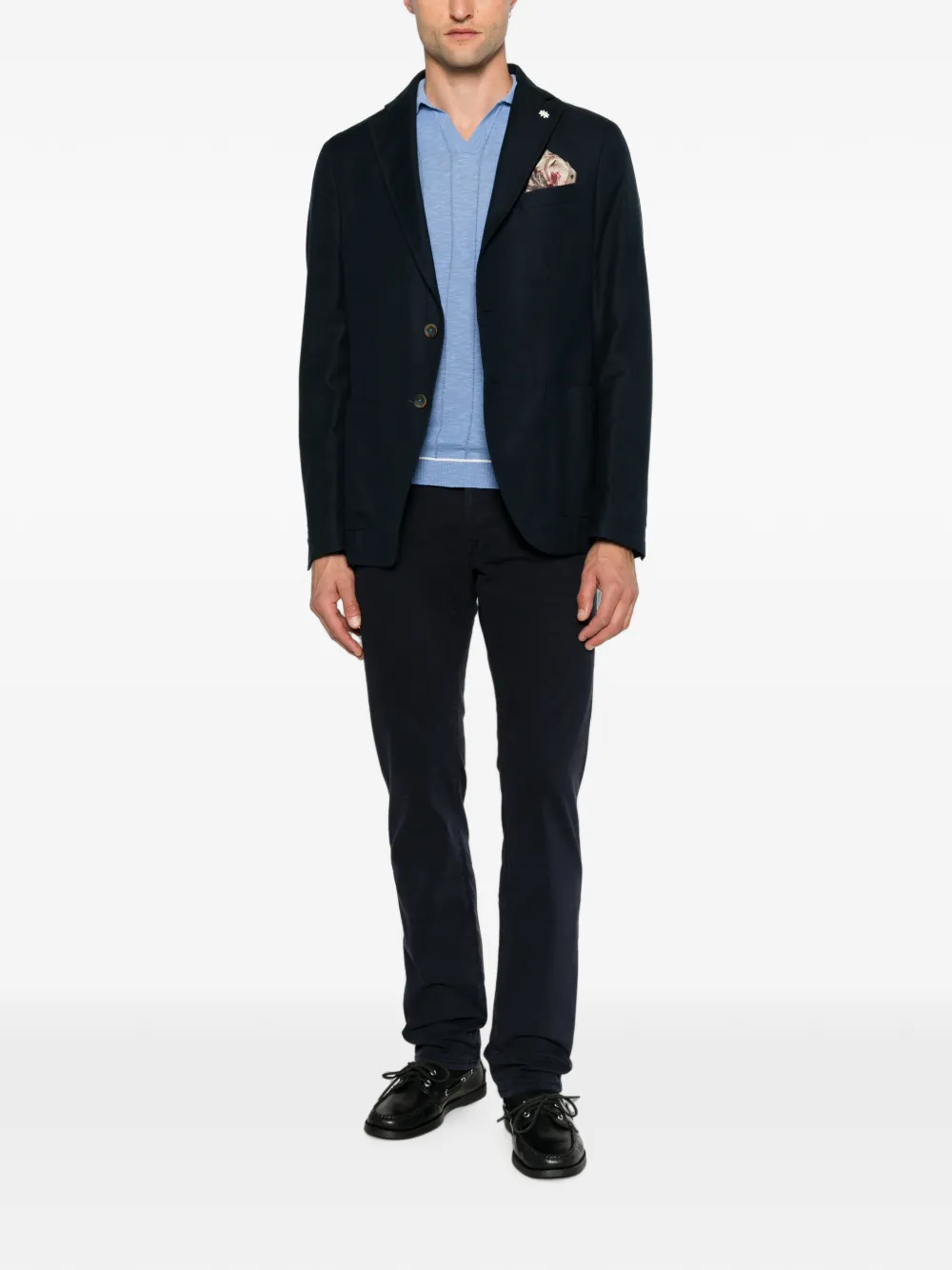 Manuel Ritz Katoenen blazer met enkele rij knopen en gekerfde revers Blauw