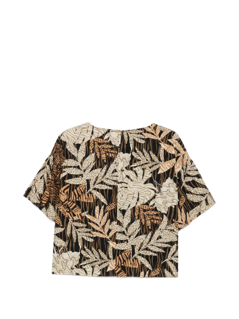 kaos Blouse met bladerpatroon Zwart