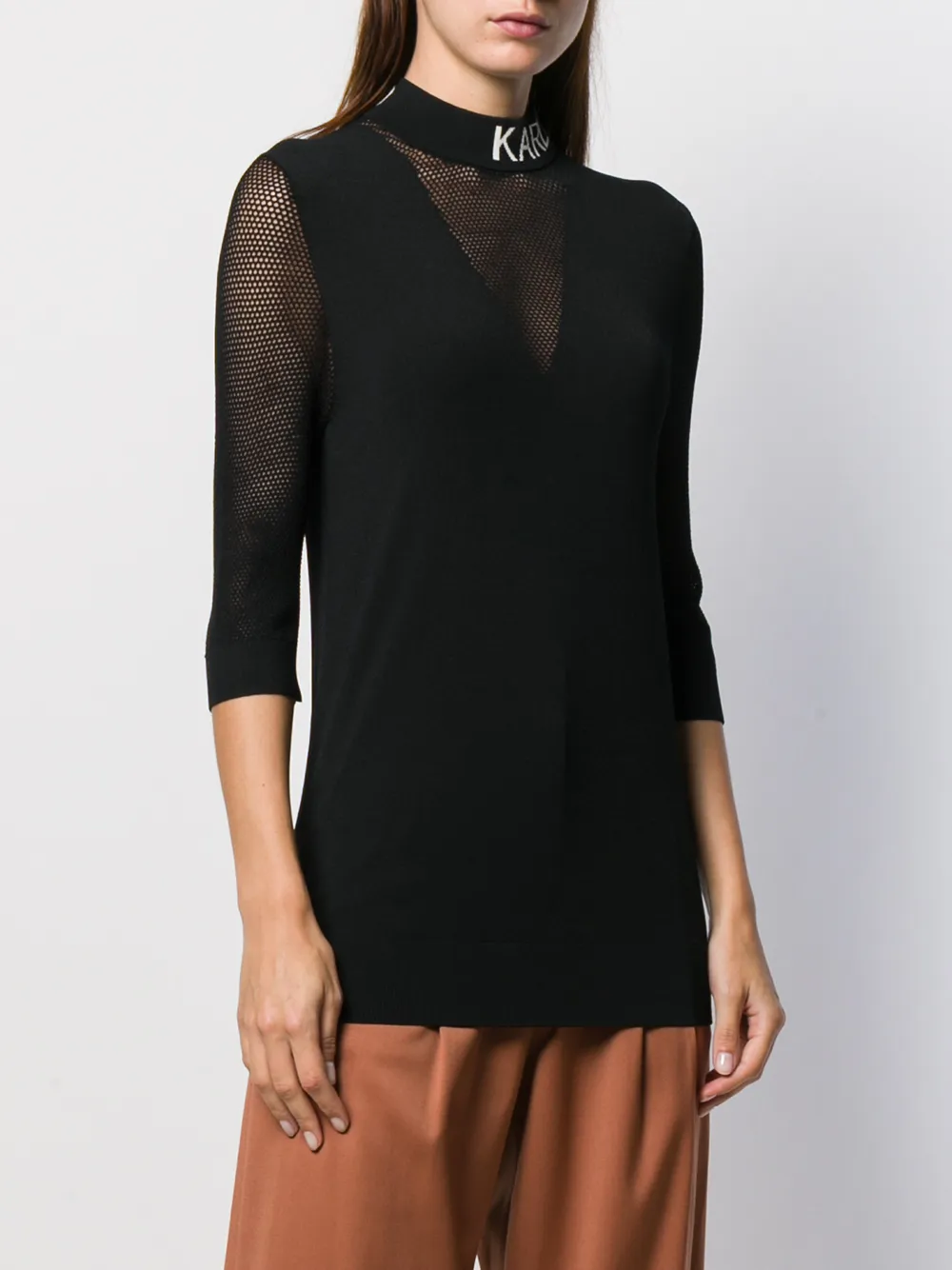 Karl Lagerfeld T-shirt met logo en geperforeerde details Zwart