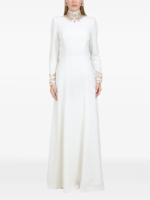 Dina Melwani embellished high-neck crepe gown maxi dress