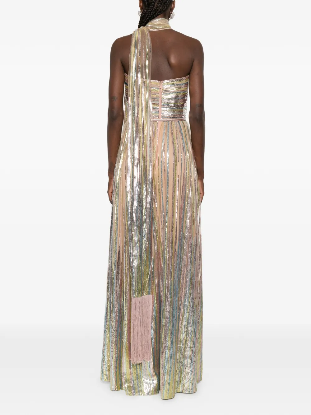 Elie Saab Gestreepte maxi-jurk met pailletten Beige