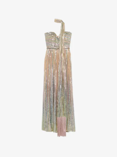 Elie Saab vestido largo con motivo de rayas y lentejuelas