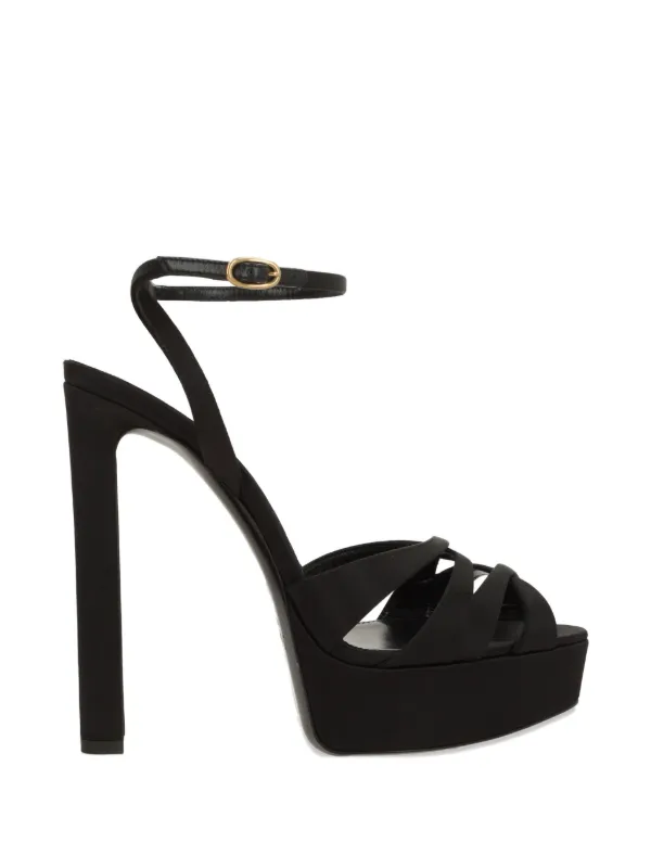 Saint Laurent Chandelle Platform Sandals in Satin Crepe in Black