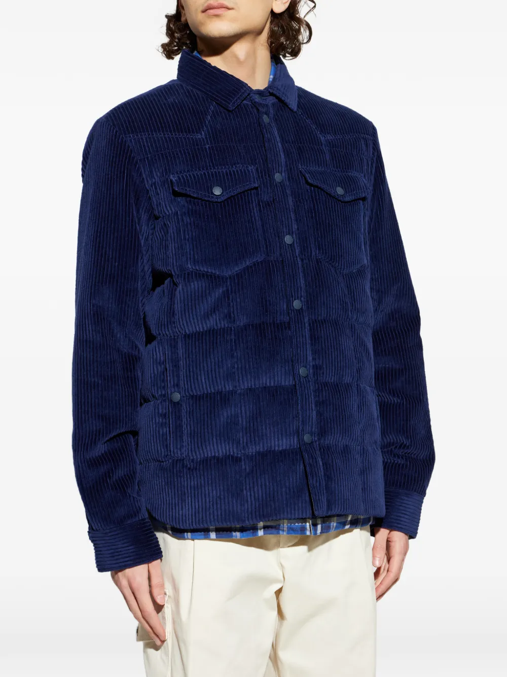Moncler Grenoble Gelt shirtjack met ribfluwelen zak Blauw