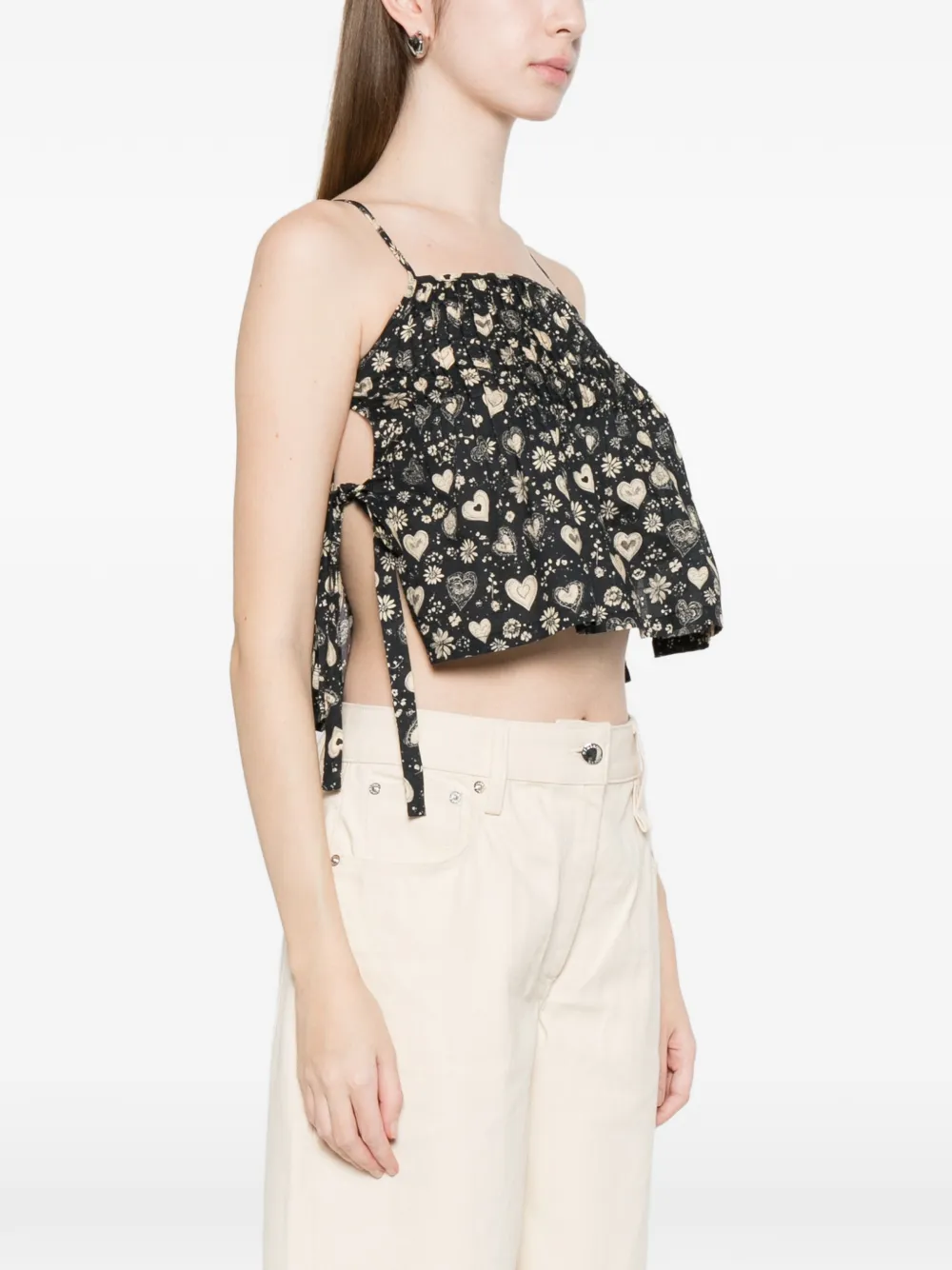R13 Top met bloemenprint Zwart