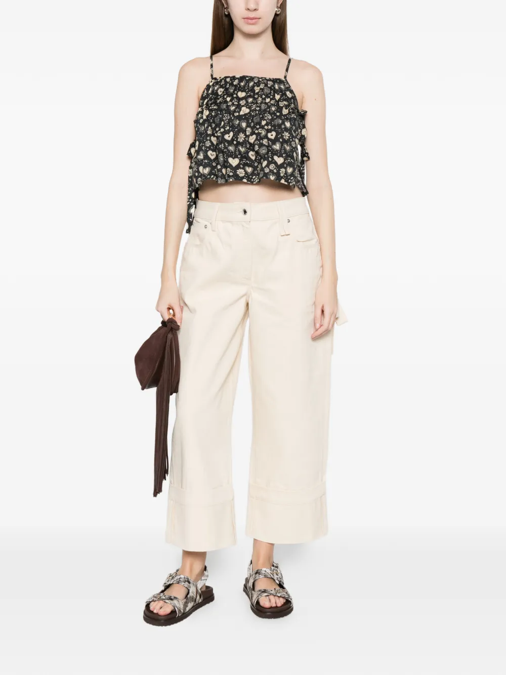 R13 Top met bloemenprint Zwart