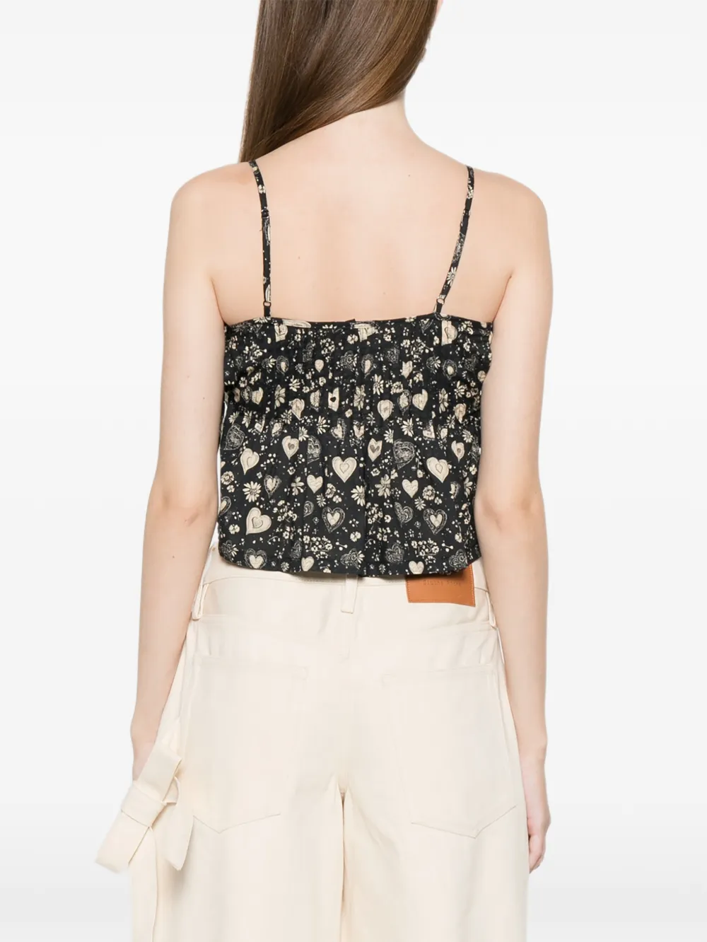 R13 Top met bloemenprint Zwart
