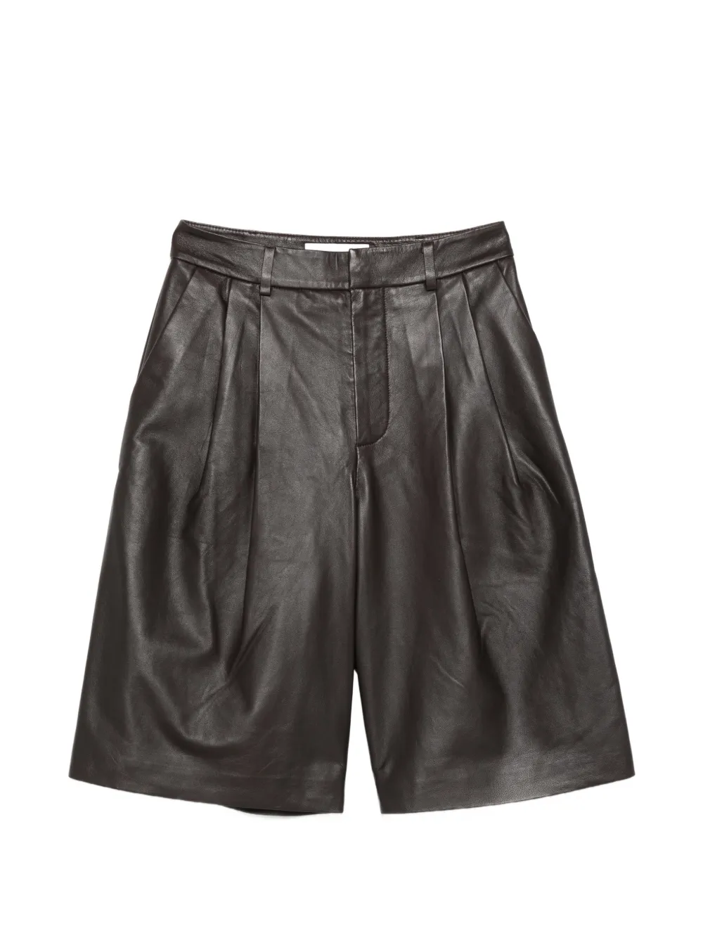 Yves Salomon pleated leather shorts - Marrone