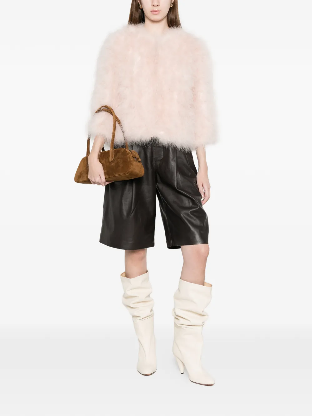 Yves Salomon Geplooide leren shorts Bruin