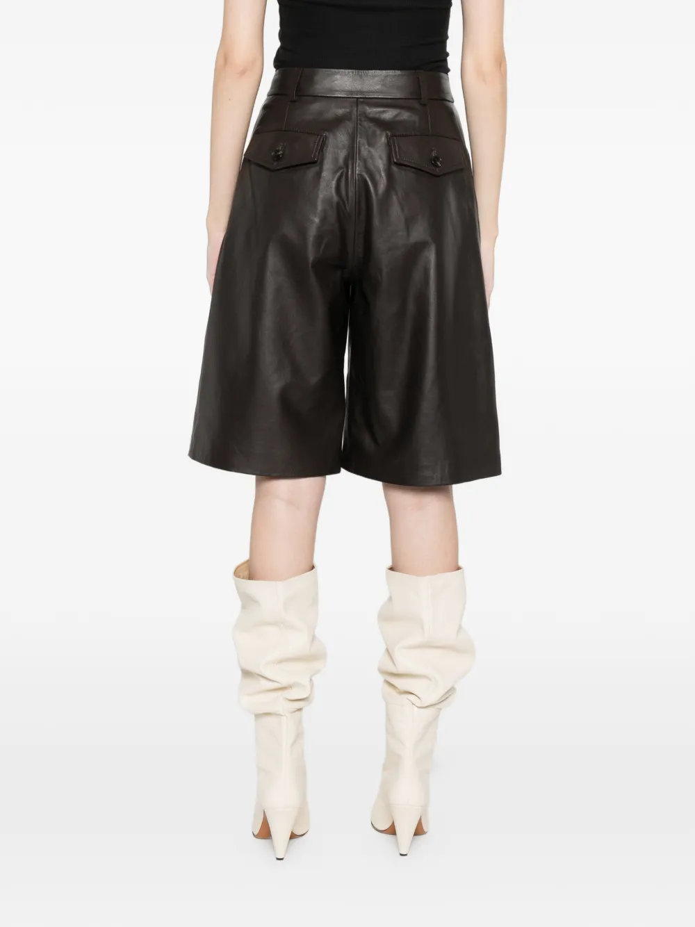 Yves Salomon Geplooide leren shorts Bruin