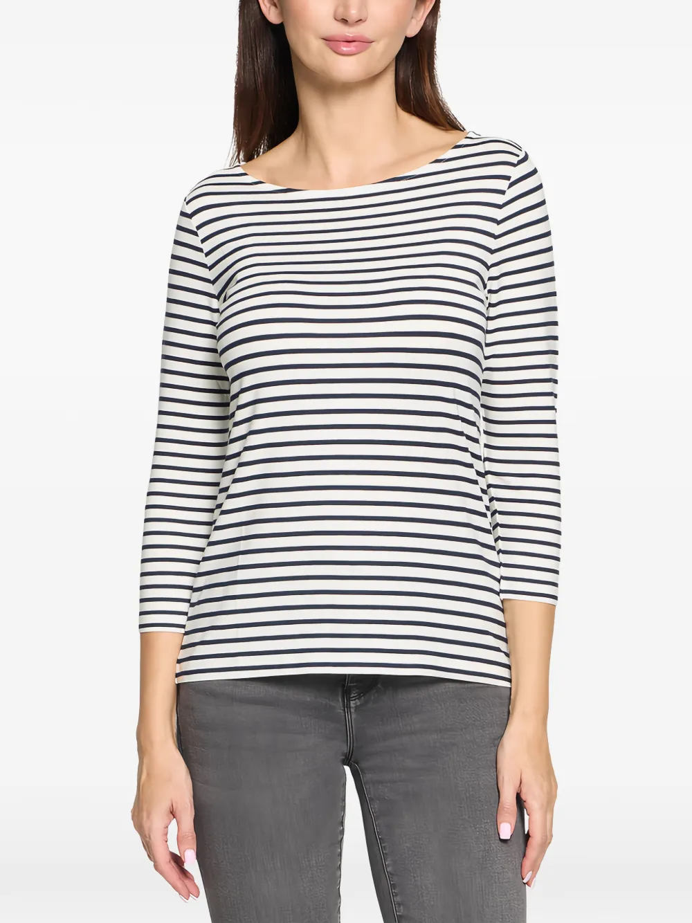  Betty Barclay Striped Three-quarter-sleeve Top - White 