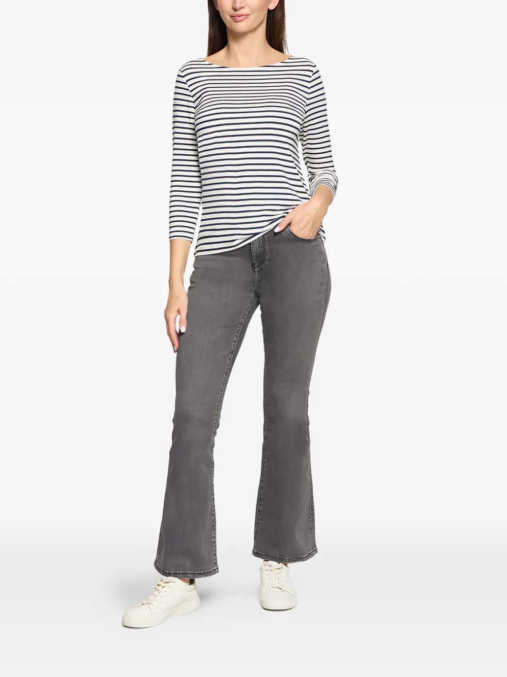  Betty Barclay Striped Three-quarter-sleeve Top - White 