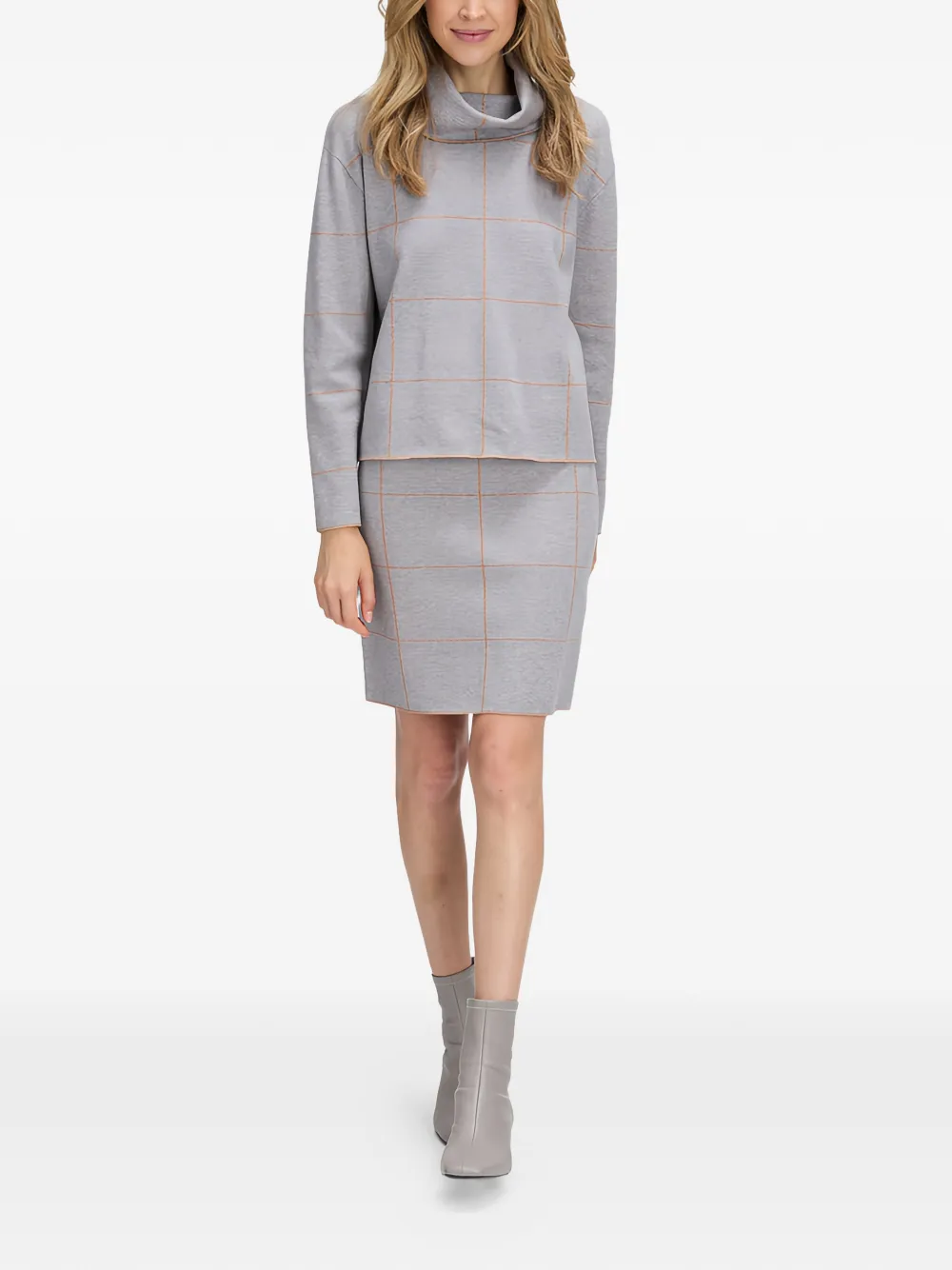  Betty Barclay Check Roll-neck Sweater - Grey 
