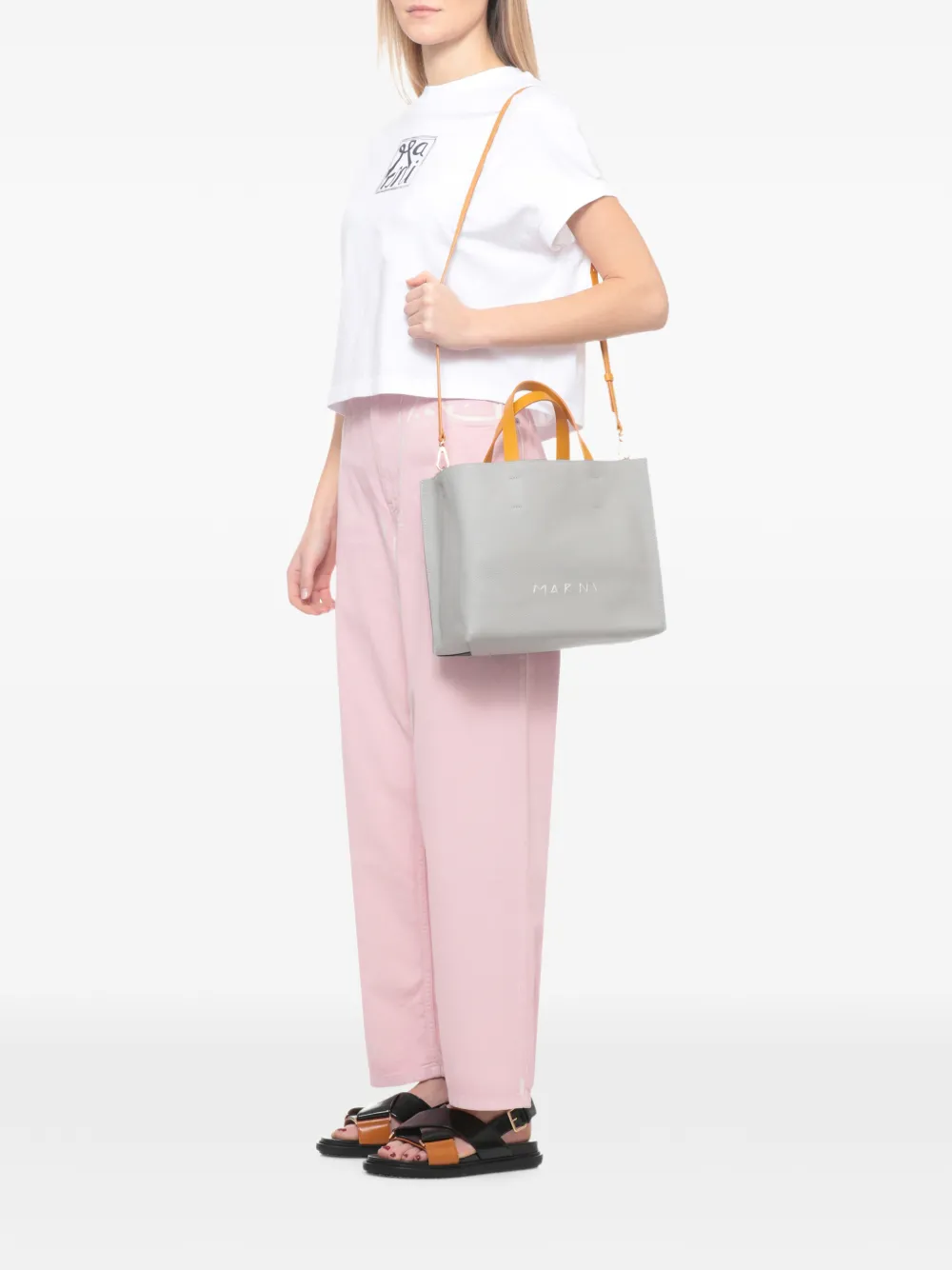  Marni Museo Soft Colourblock Leather Tote Bag - Grey 