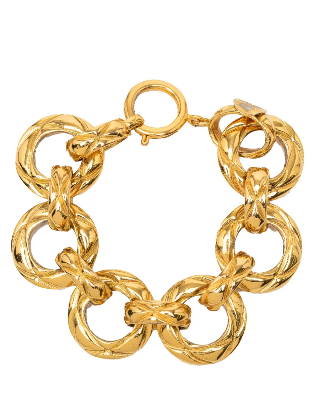 CHANEL Pre-Owned Bracciale CC a catena placcato oro con design trapuntato 1970-1980