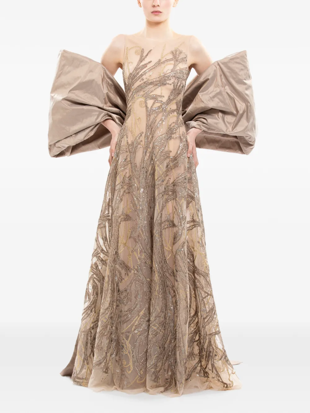 Saiid Kobeisy Maxi-jurk verfraaid met pailletten Beige