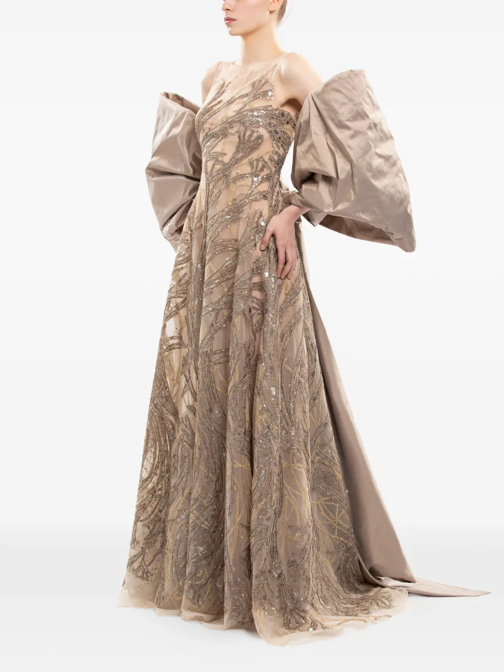 Saiid Kobeisy Maxi-jurk verfraaid met pailletten Beige