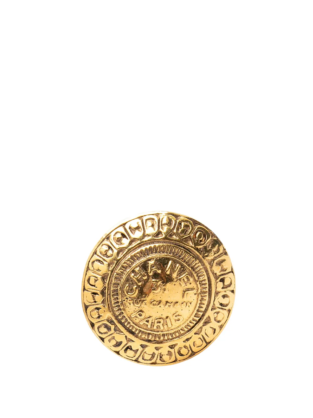 CHANEL Pre-Owned 1970-1980 Gold Plated 31 Rue Cambon Round Brooch costume brooch - Oro