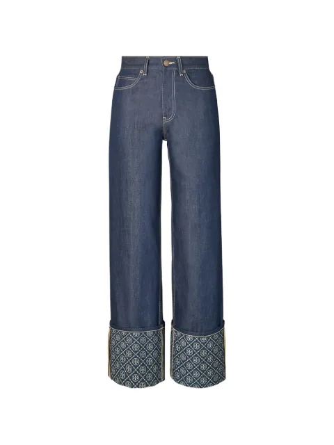 Tory Burch T monogram contrast-cuff jeans