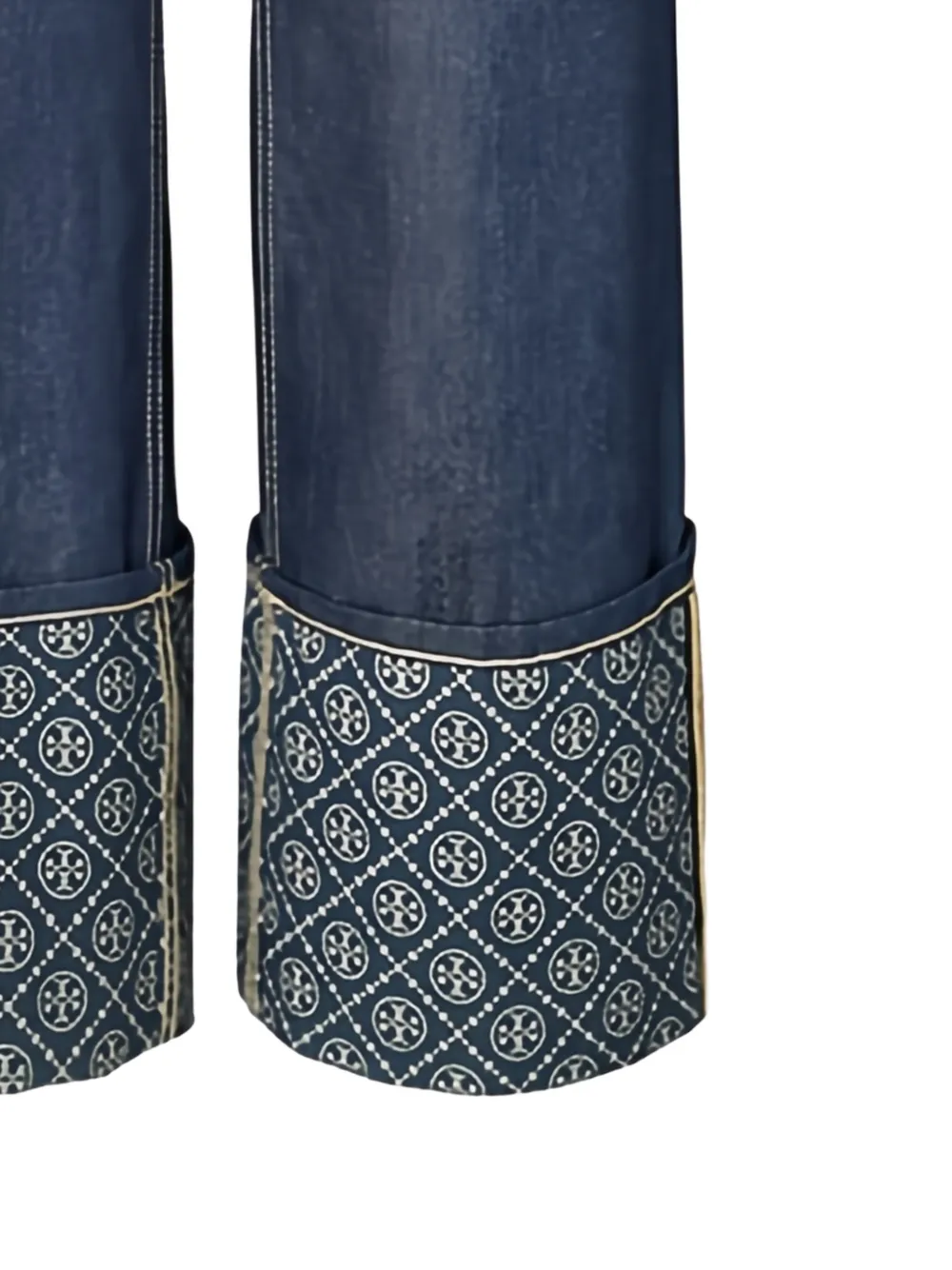  Tory Burch T Monogram Contrast-cuff Jeans - Blue 
