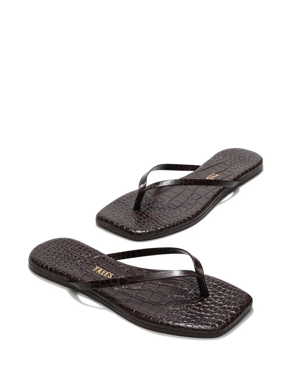 Tkees Lily teenslippers met krokodillen-reliëf Bruin