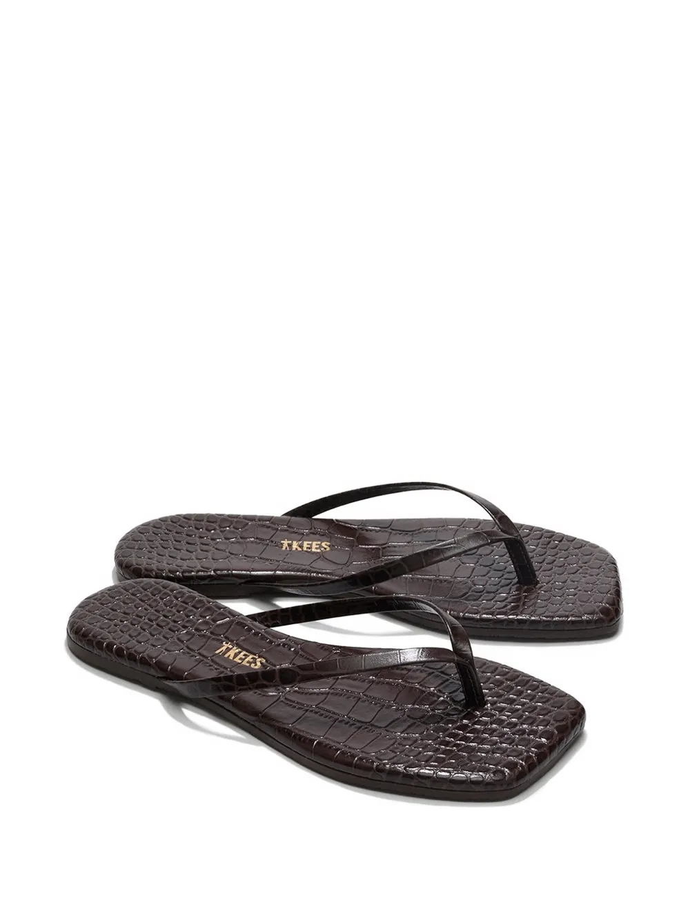 Tkees Lily teenslippers met krokodillen-reliëf Bruin