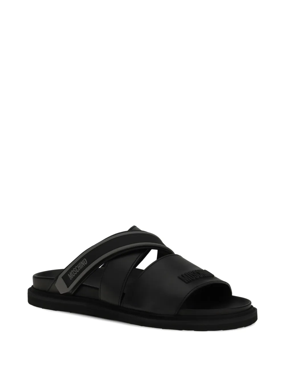 Moschino logo-strap slides Zwart