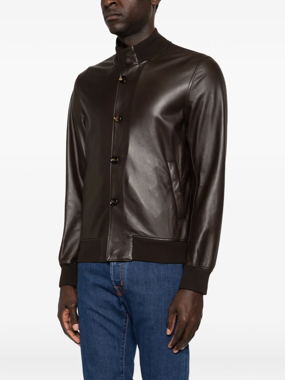  Kired Buttoned Leather Jacket - Brown 