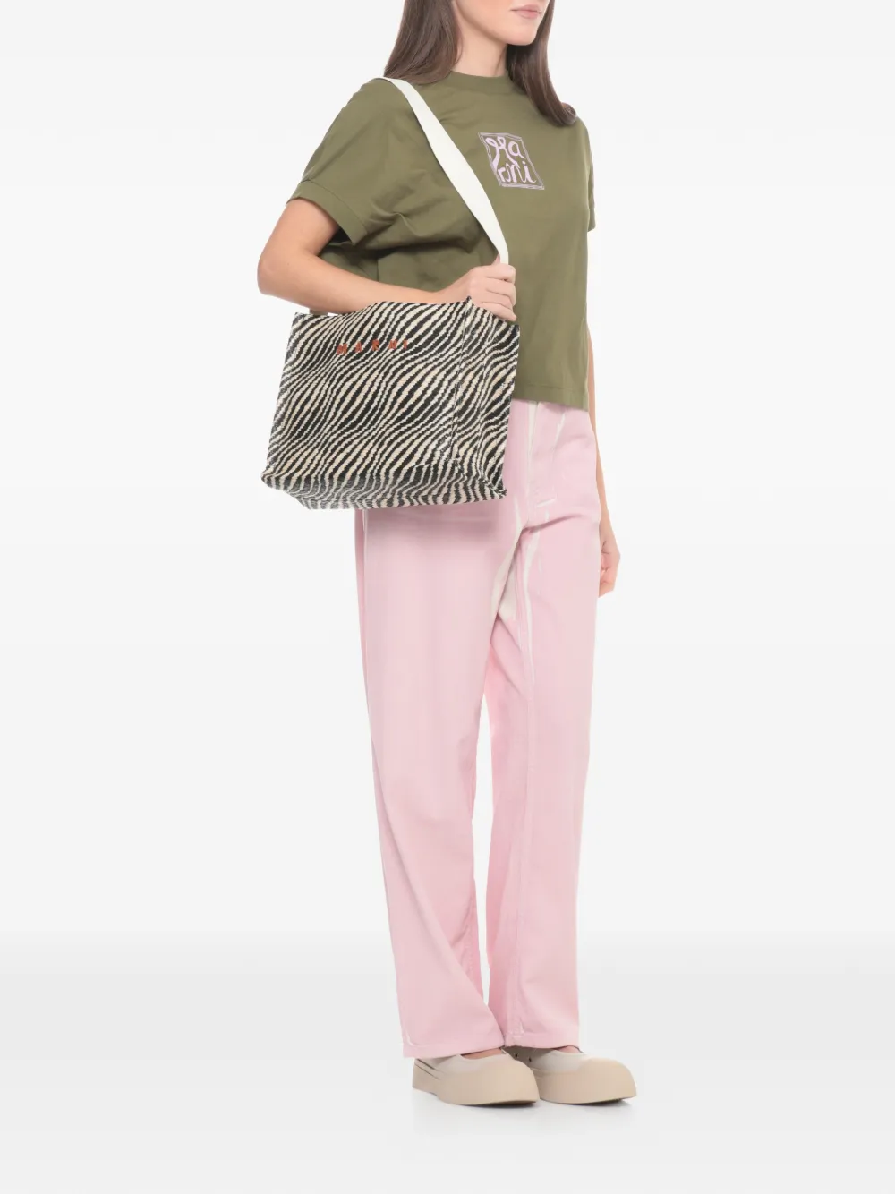  Marni Zebra Print Handle Shoulder Bag - Black 