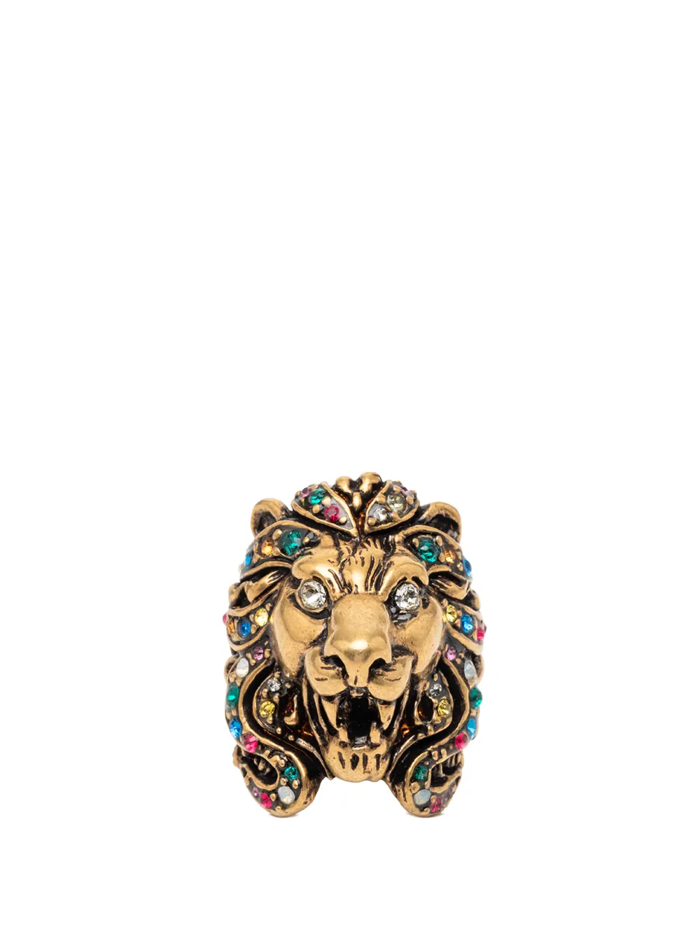 Gucci Pre-Owned 2000-2025 Gold Plated Crystal Lion Head Ring costume ring - Oro