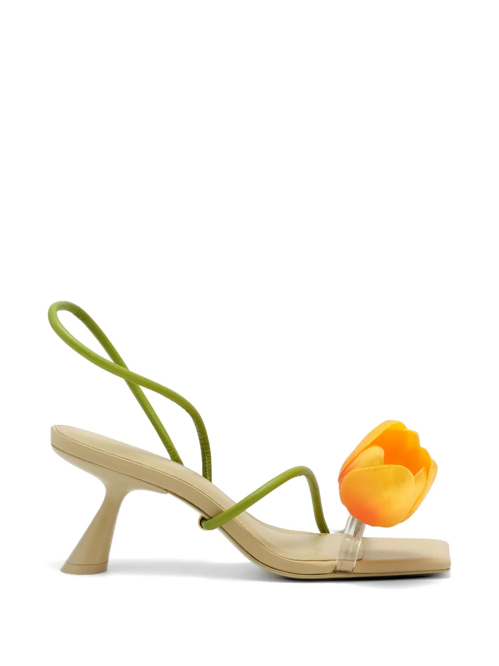 Cult Gaia Ria floral-strap leather sandals Beige