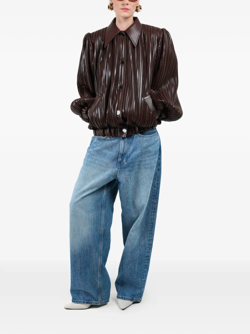  Rowen Rose Pleated Short Bomber Jacket - Brown 