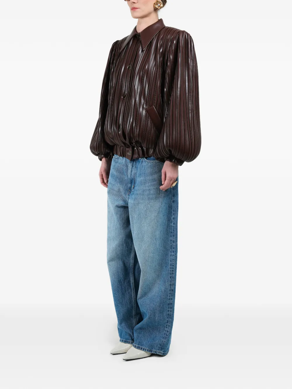  Rowen Rose Pleated Short Bomber Jacket - Brown 