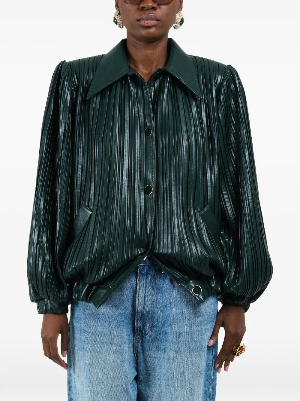 Rowen Rose pleated short bomber jacket - Verde
