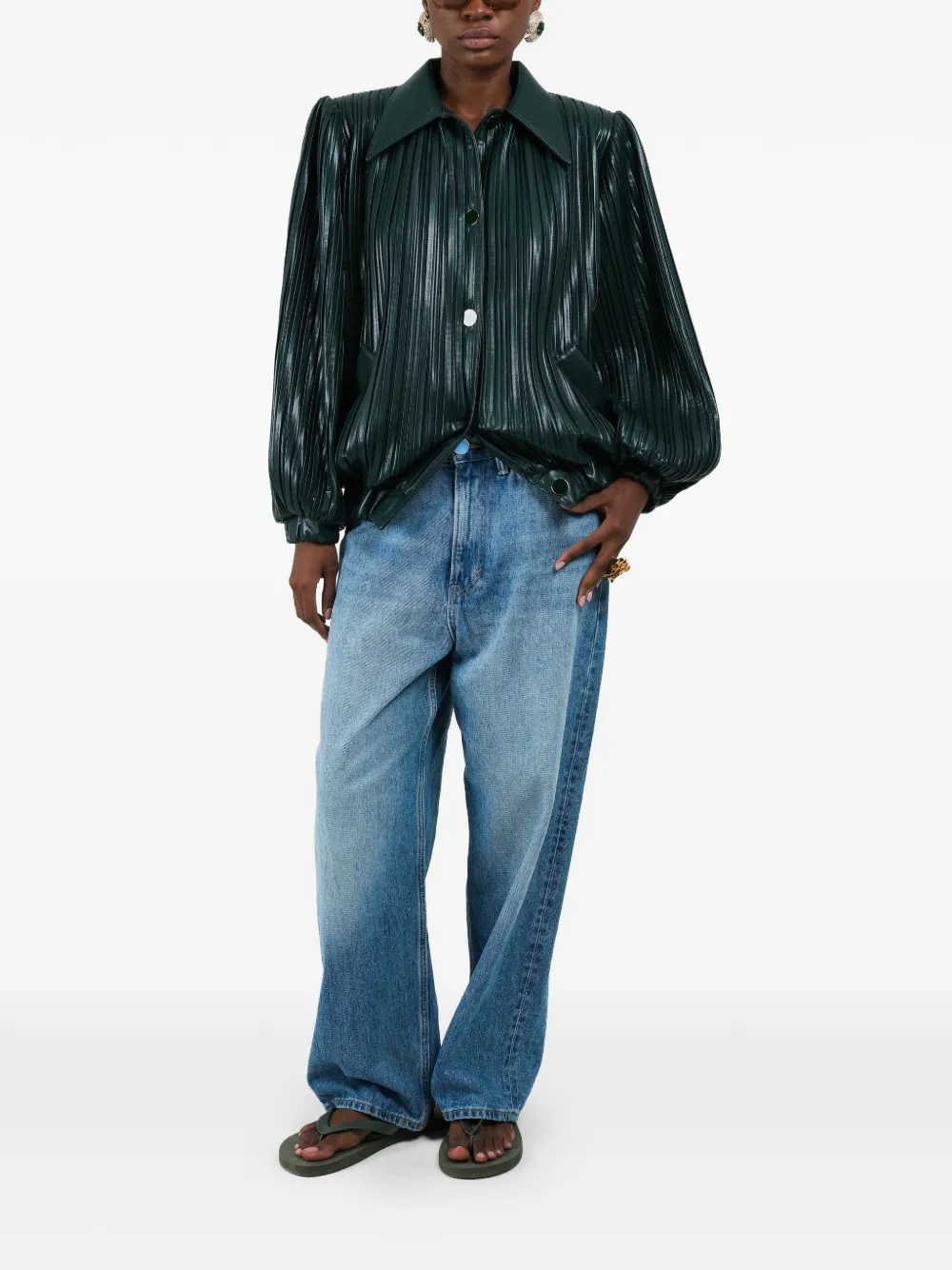  Rowen Rose Pleated Short Bomber Jacket - Green 