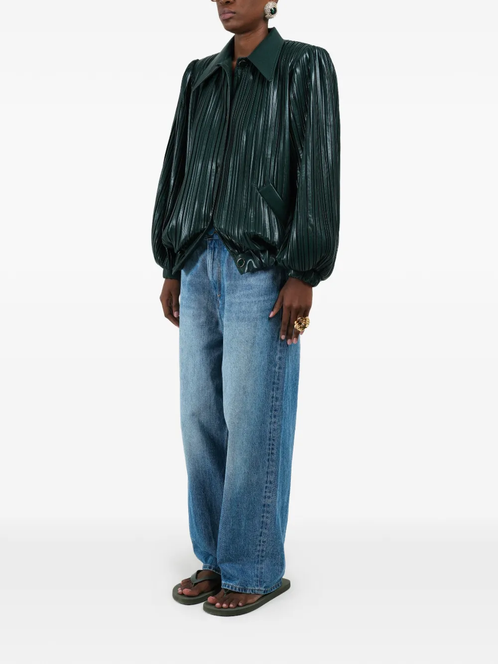  Rowen Rose Pleated Short Bomber Jacket - Green 