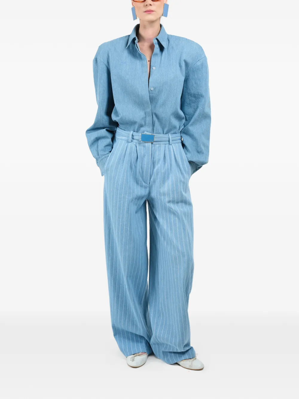  Rowen Rose Striped Wide-leg Jeans - Blue 