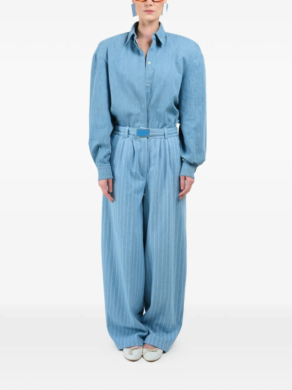  Rowen Rose Striped Wide-leg Jeans - Blue 
